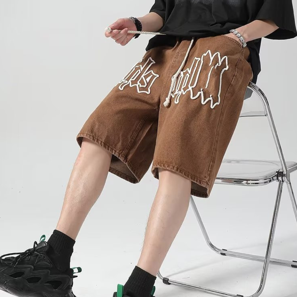3D Letter Drawstring Shorts