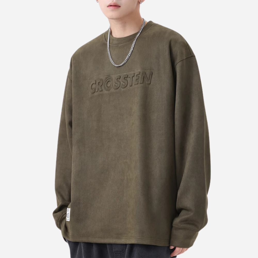 3D Embossed Letter Suede Sweatshirt