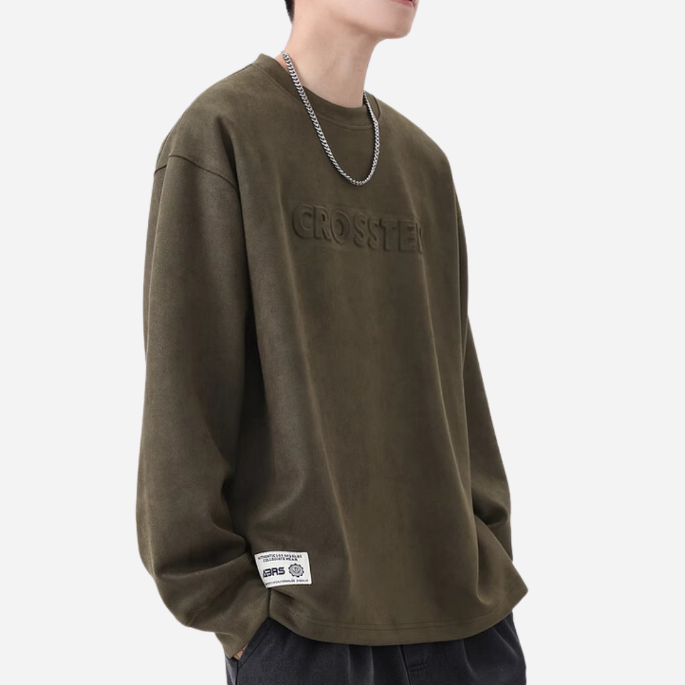 3D Embossed Letter Suede Sweatshirt