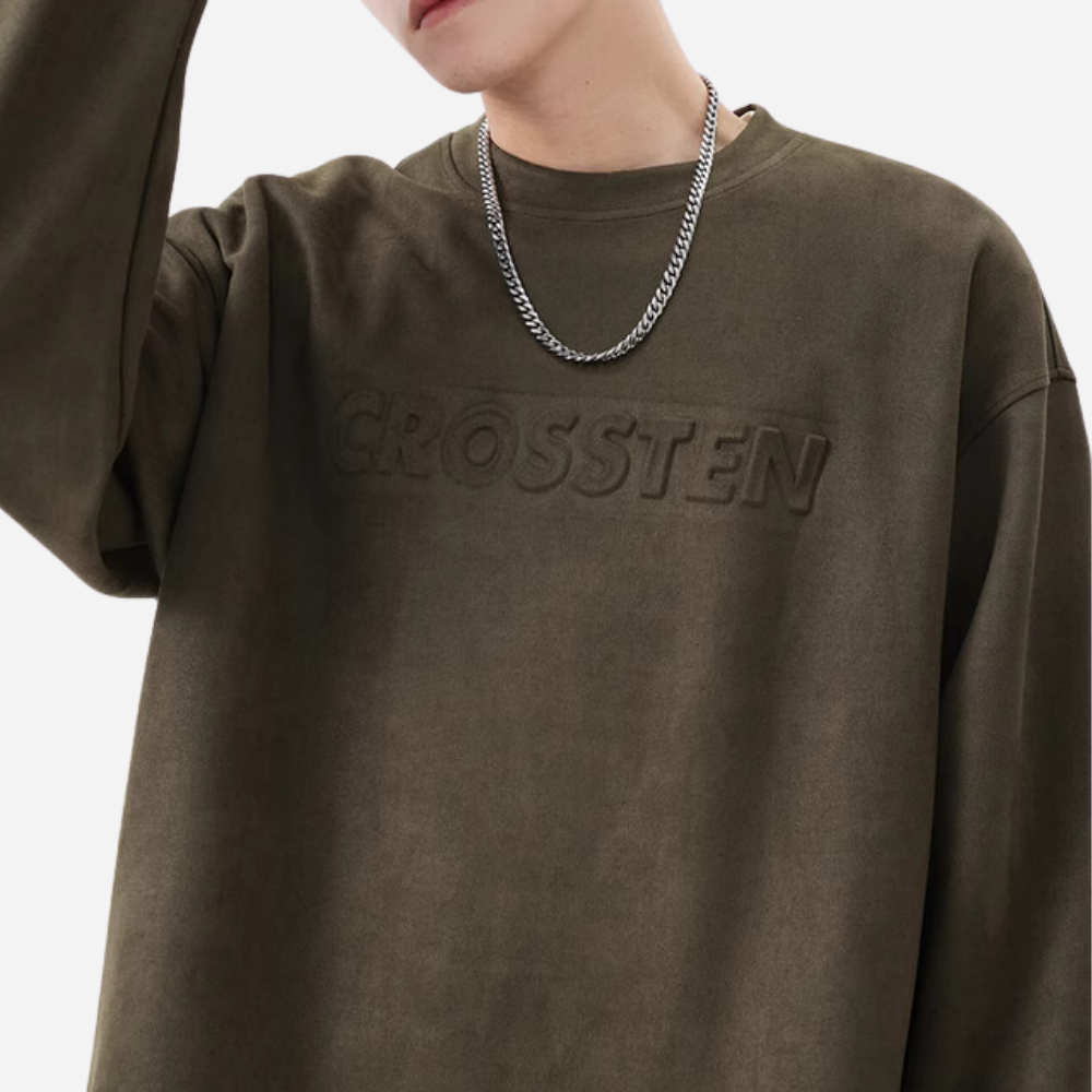 3D Embossed Letter Suede Sweatshirt
