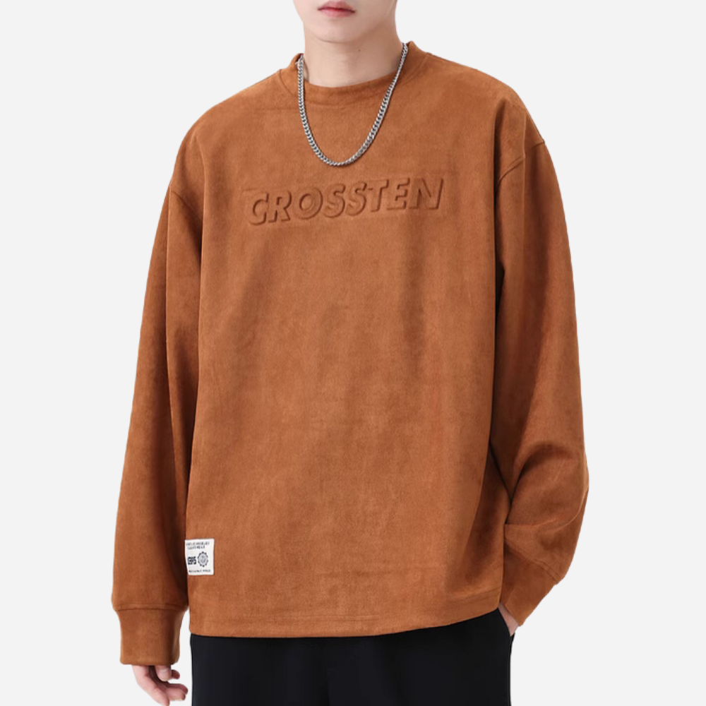 3D Embossed Letter Suede Sweatshirt
