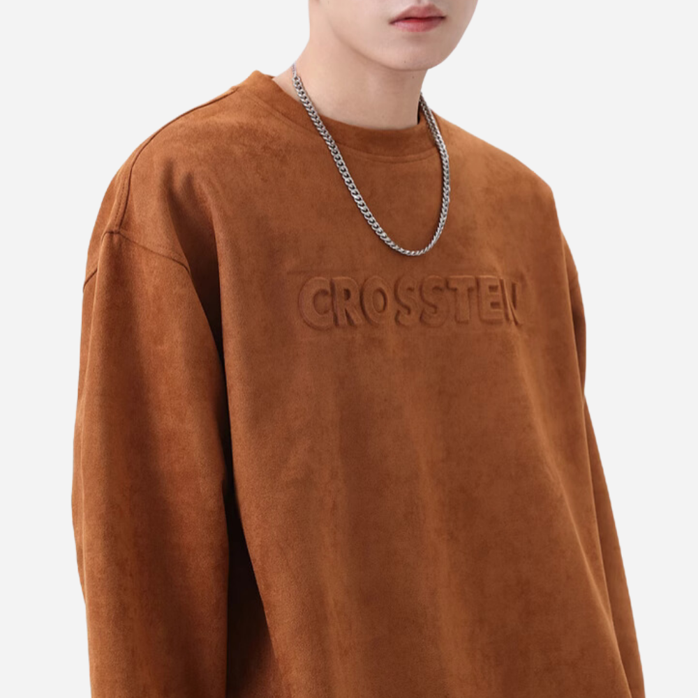 3D Embossed Letter Suede Sweatshirt