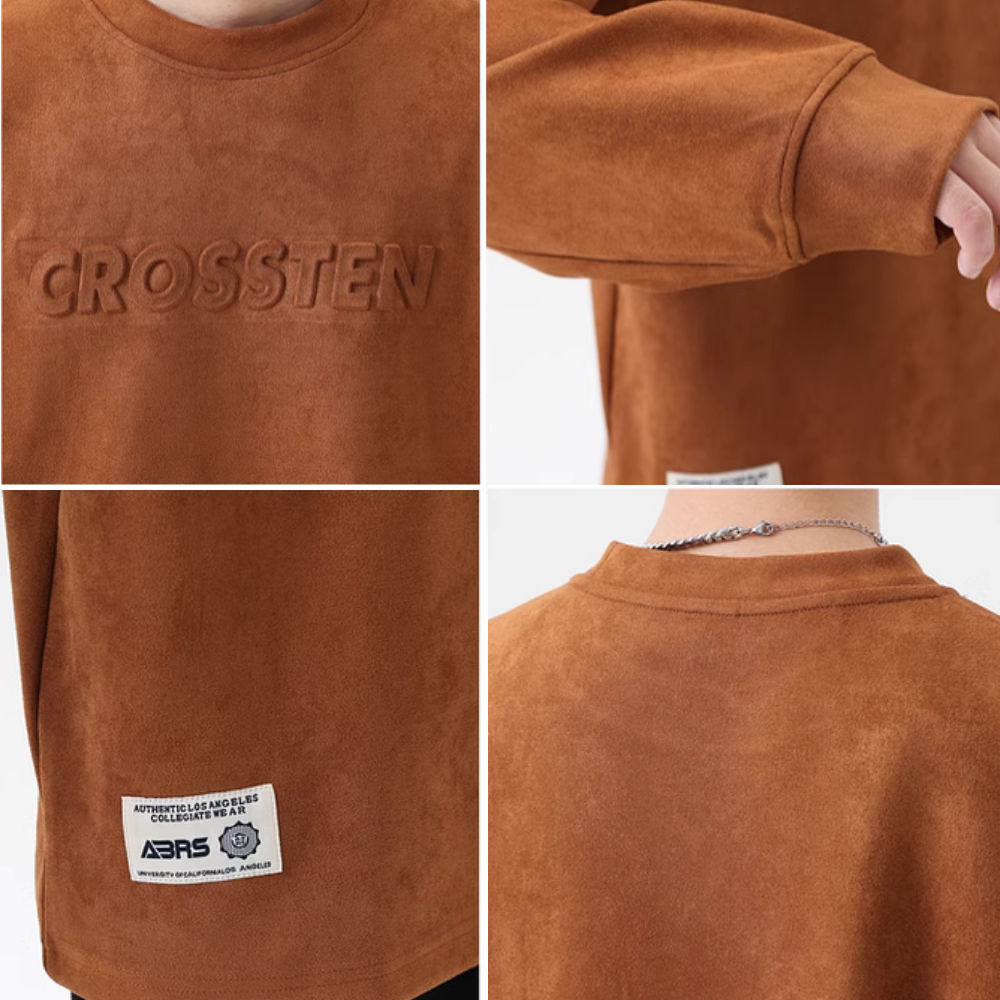 3D Embossed Letter Suede Sweatshirt