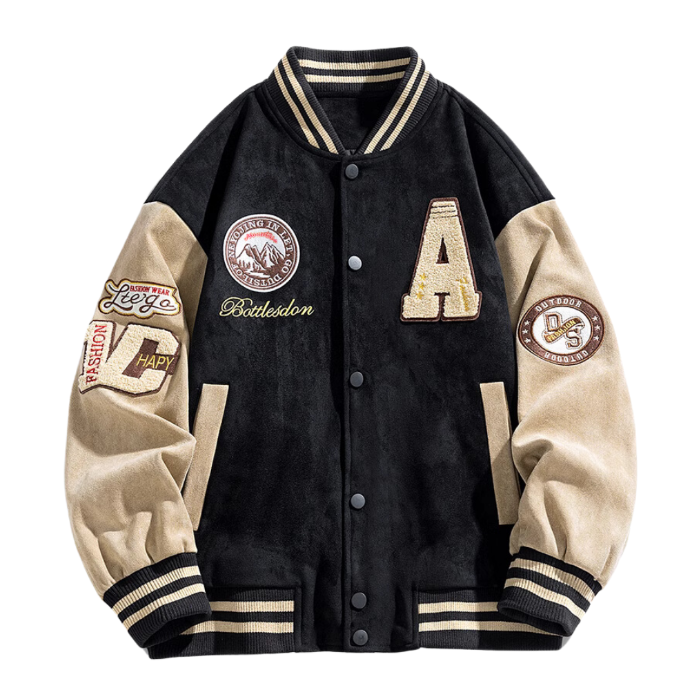 3D Flocked Badge Baseball Jacket