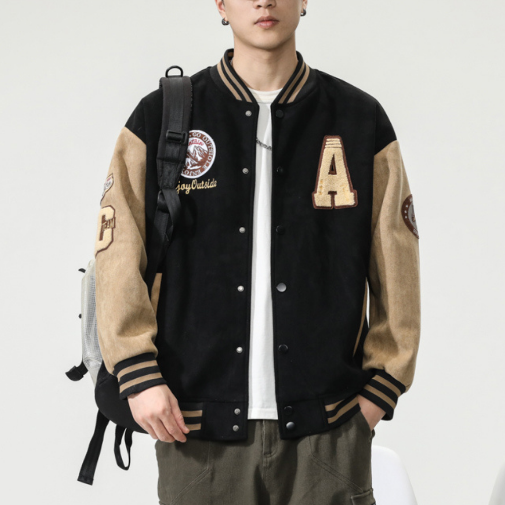 3D Flocked Badge Baseball Jacket