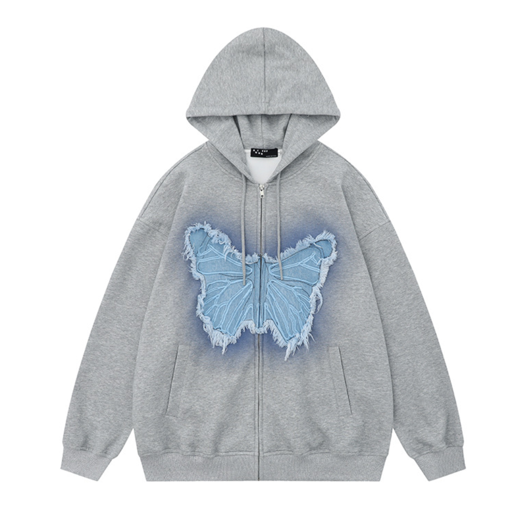 3D Denim Butterfly Patch Hoodie