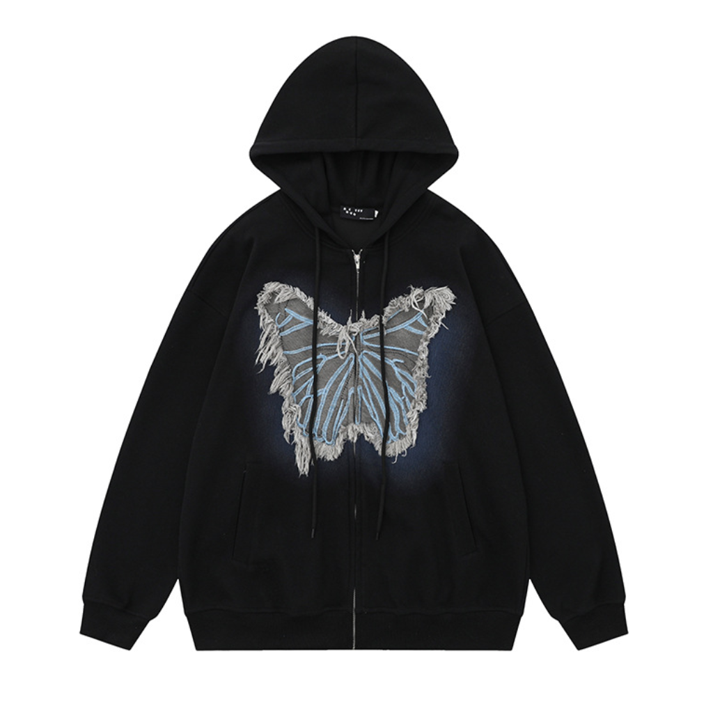 3D Denim Butterfly Patch Hoodie