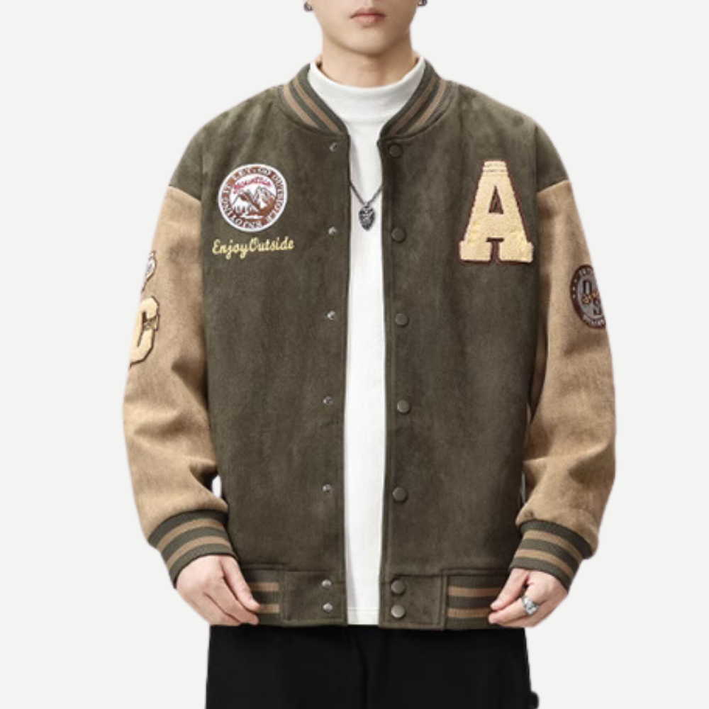 3D Flocked Badge Baseball Jacket