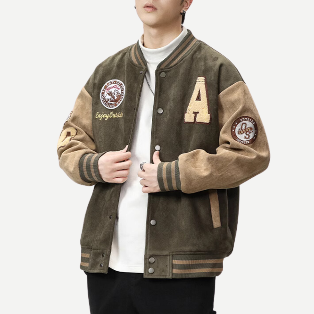 3D Flocked Badge Baseball Jacket