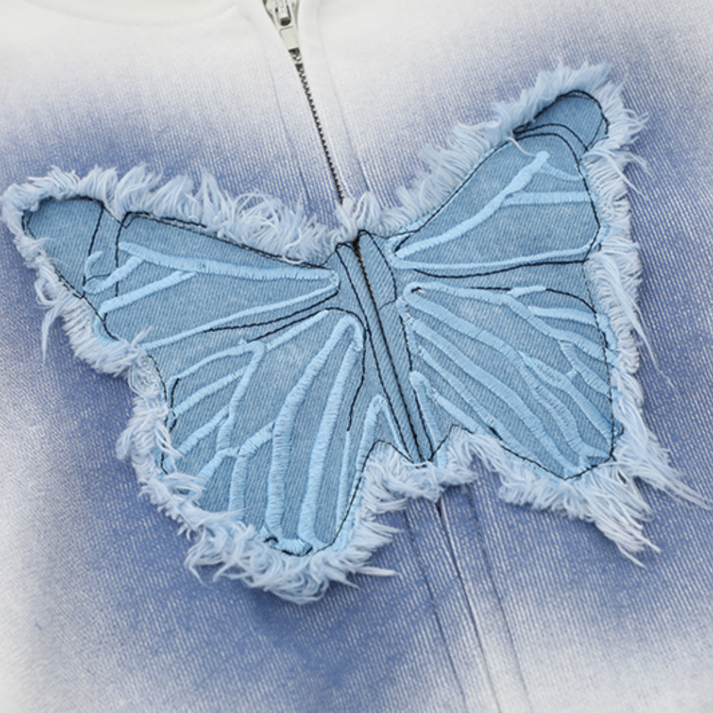 3D Denim Butterfly Patch Hoodie