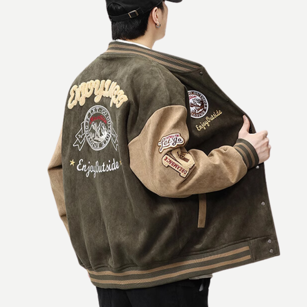 3D Flocked Badge Baseball Jacket
