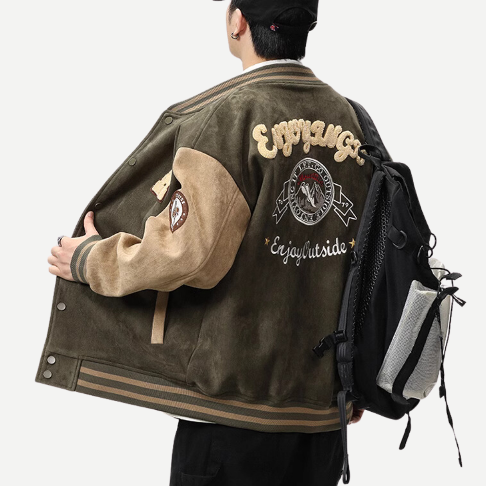 3D Flocked Badge Baseball Jacket