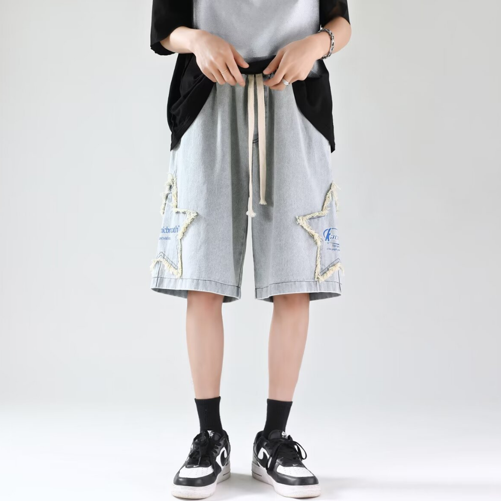 3D Star Embroidered Shorts