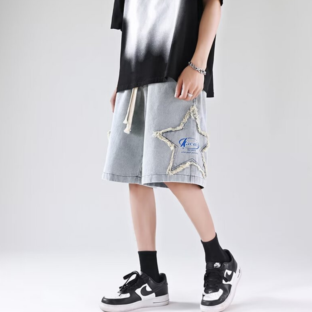 3D Star Embroidered Shorts