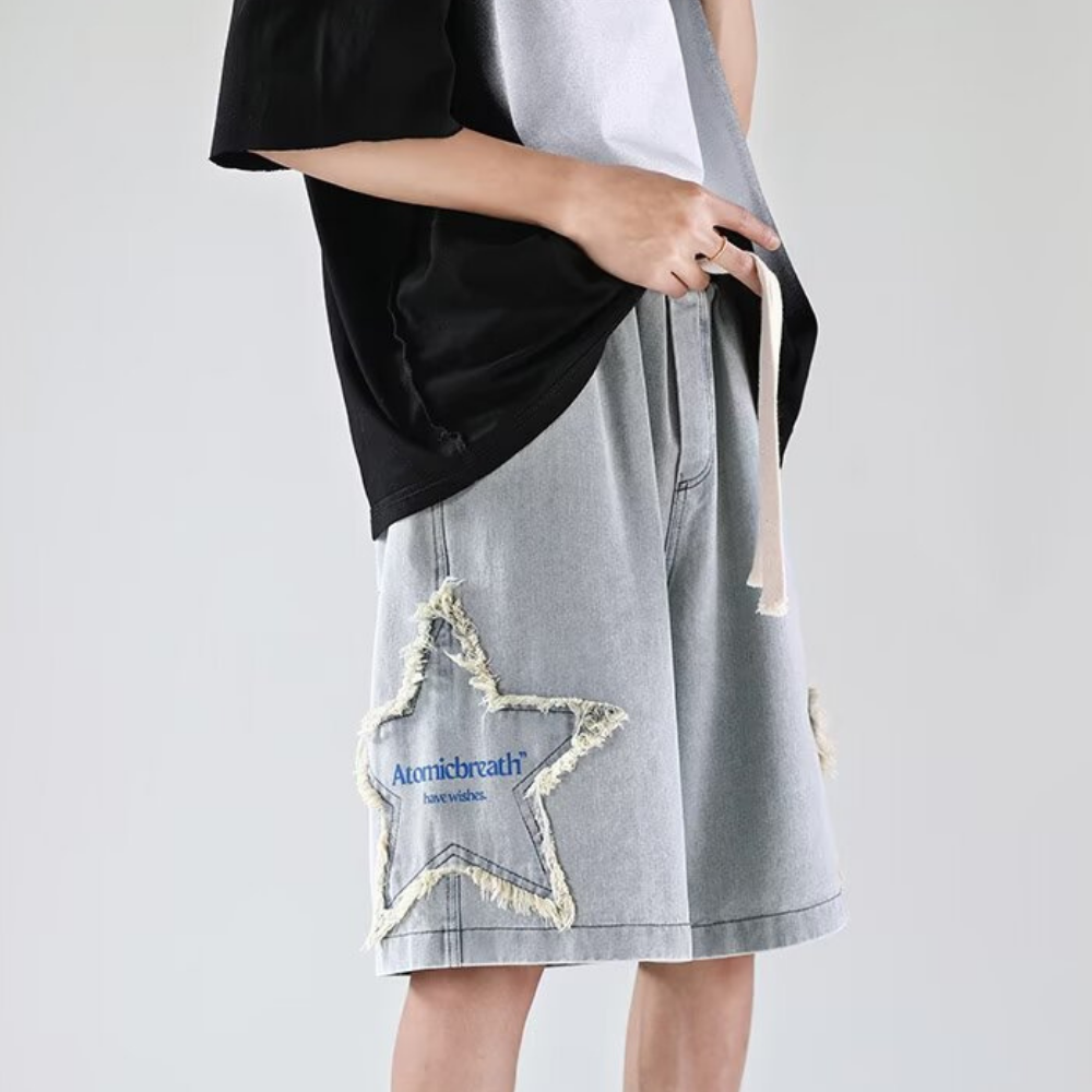 3D Star Embroidered Shorts