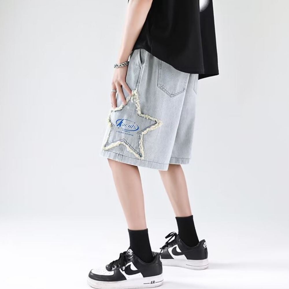 3D Star Embroidered Shorts