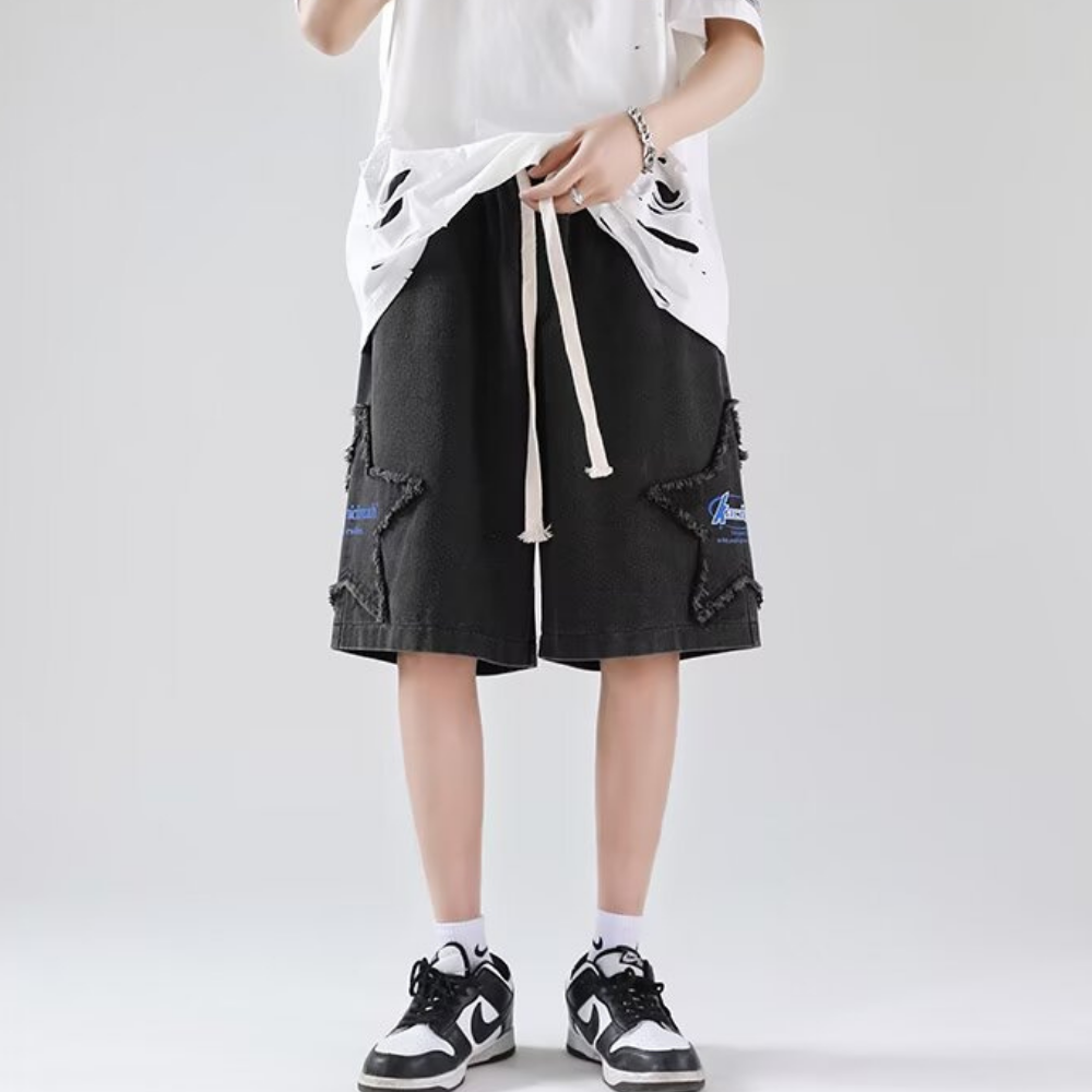 3D Star Embroidered Shorts