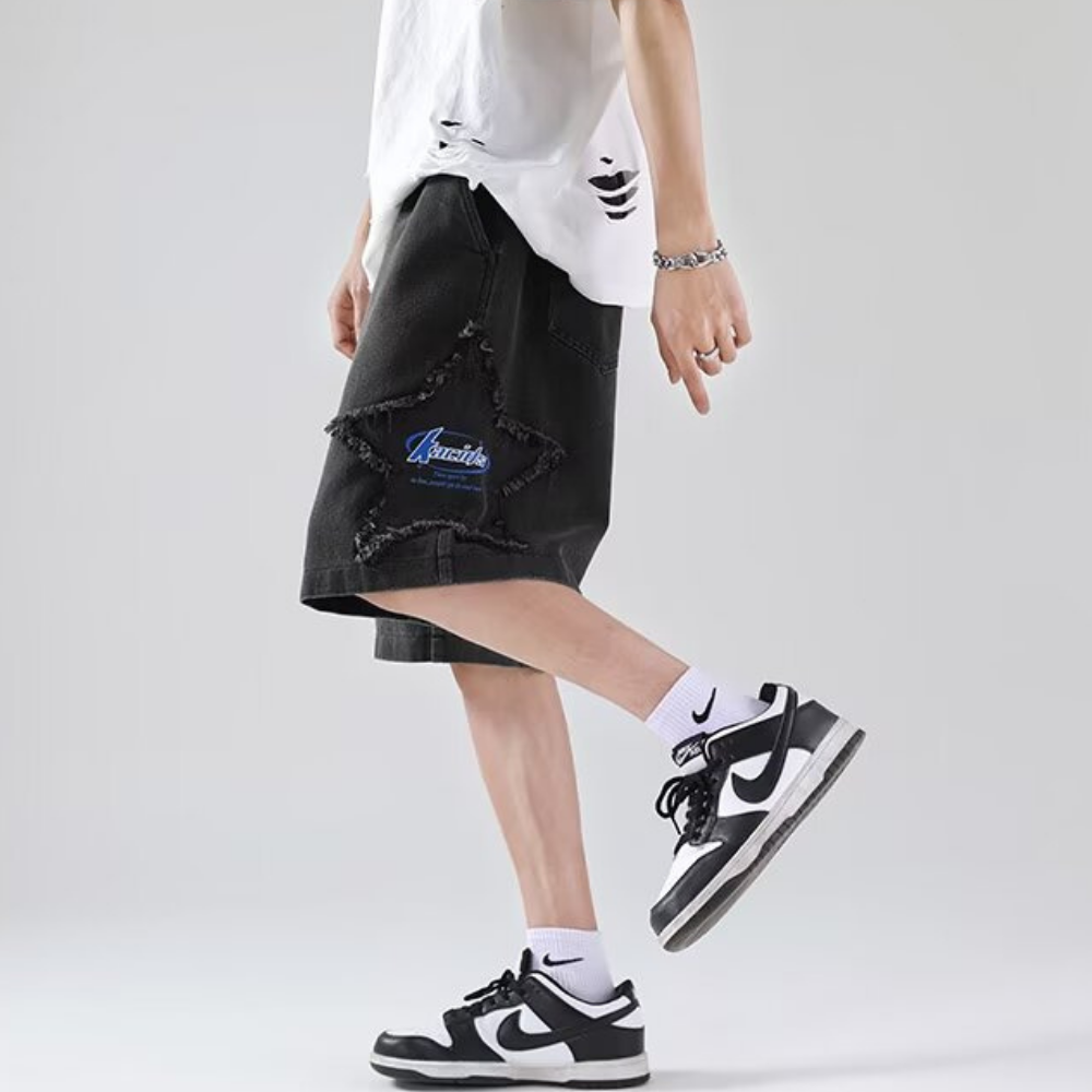 3D Star Embroidered Shorts