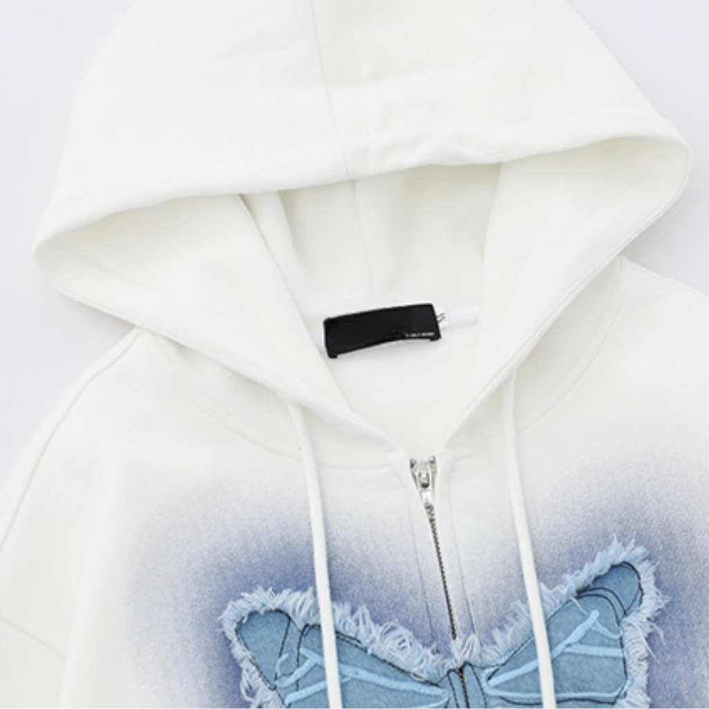 3D Denim Butterfly Patch Hoodie