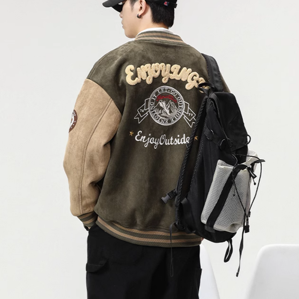 3D Flocked Badge Baseball Jacket