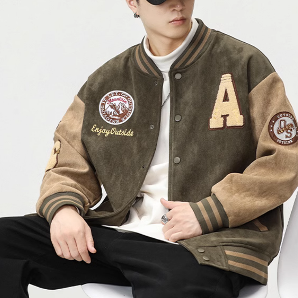 3D Flocked Badge Baseball Jacket