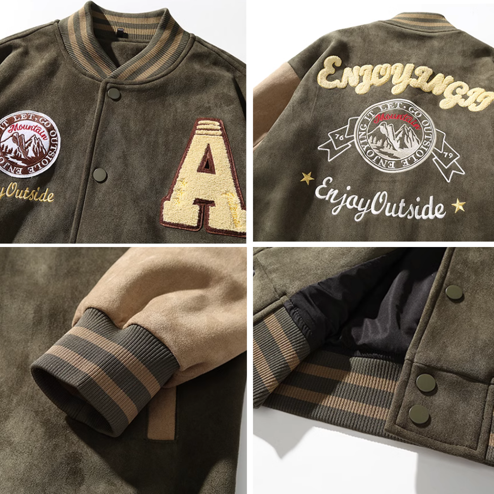 3D Flocked Badge Baseball Jacket
