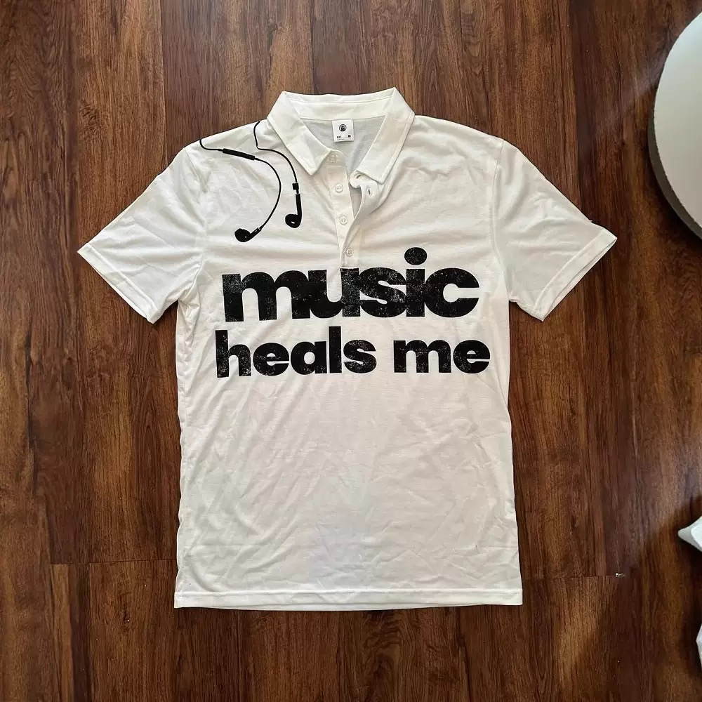 Unseen Echoes music heals me polo shirt