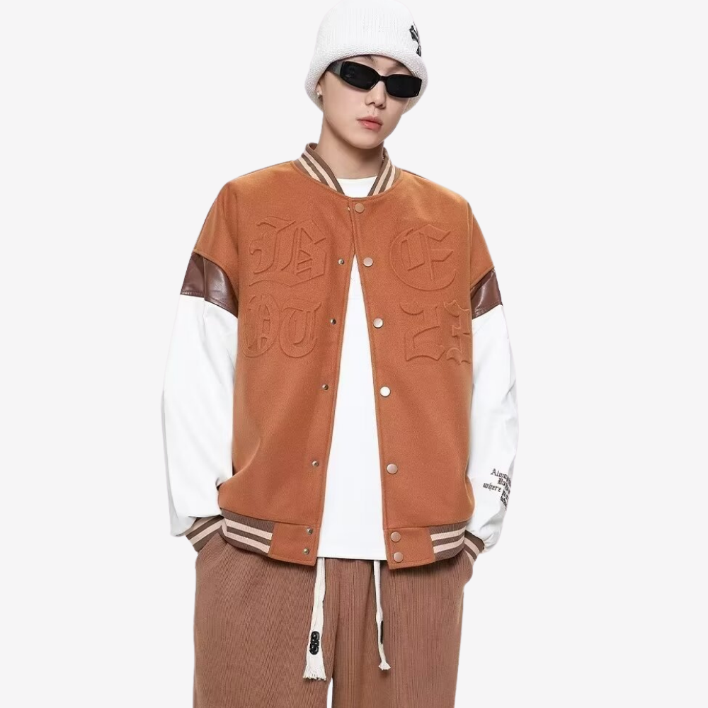 3D Embossed Lettering Suede Jacket