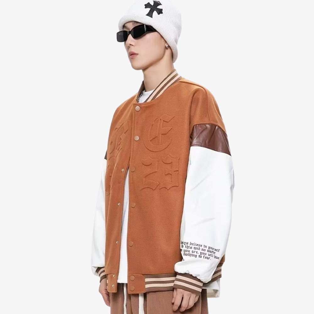 3D Embossed Lettering Suede Jacket