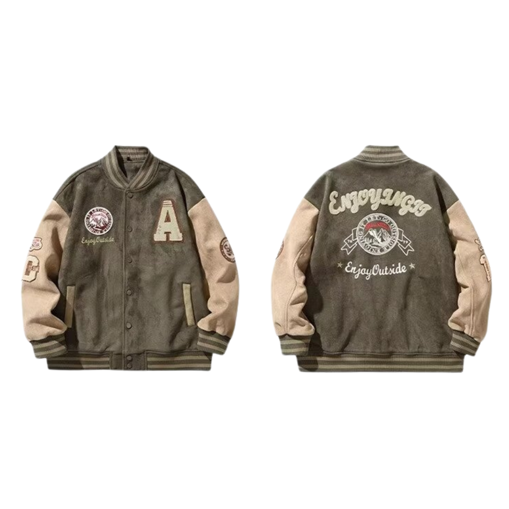 3D Flocked Badge Baseball Jacket