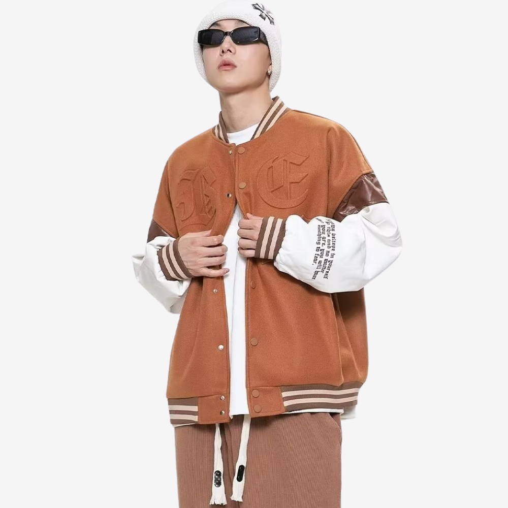 3D Embossed Lettering Suede Jacket