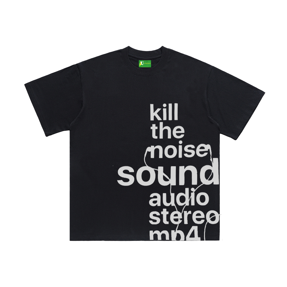 Unseen Echoes Melancholy Trend Letters Earphone Retro T-shirt