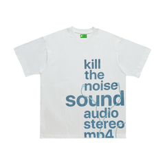 Unseen Echoes Melancholy Trend Letters Earphone Retro T-shirt Details