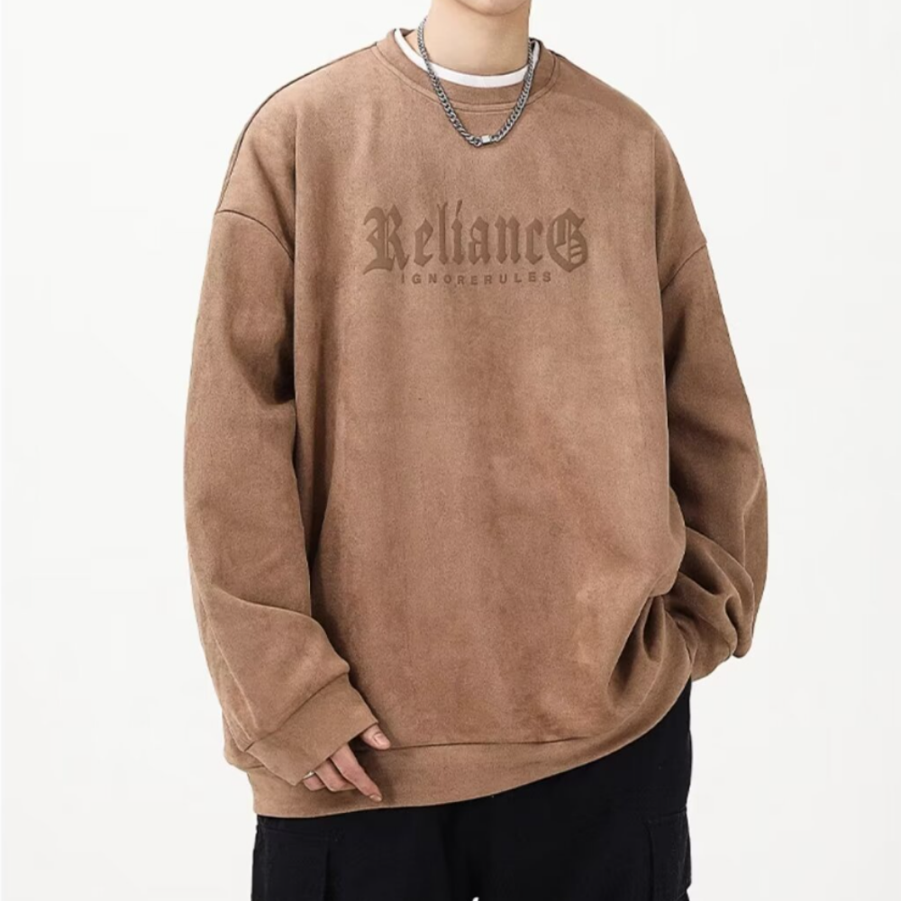 3D Circle Letter Print Suede Sweatshirt