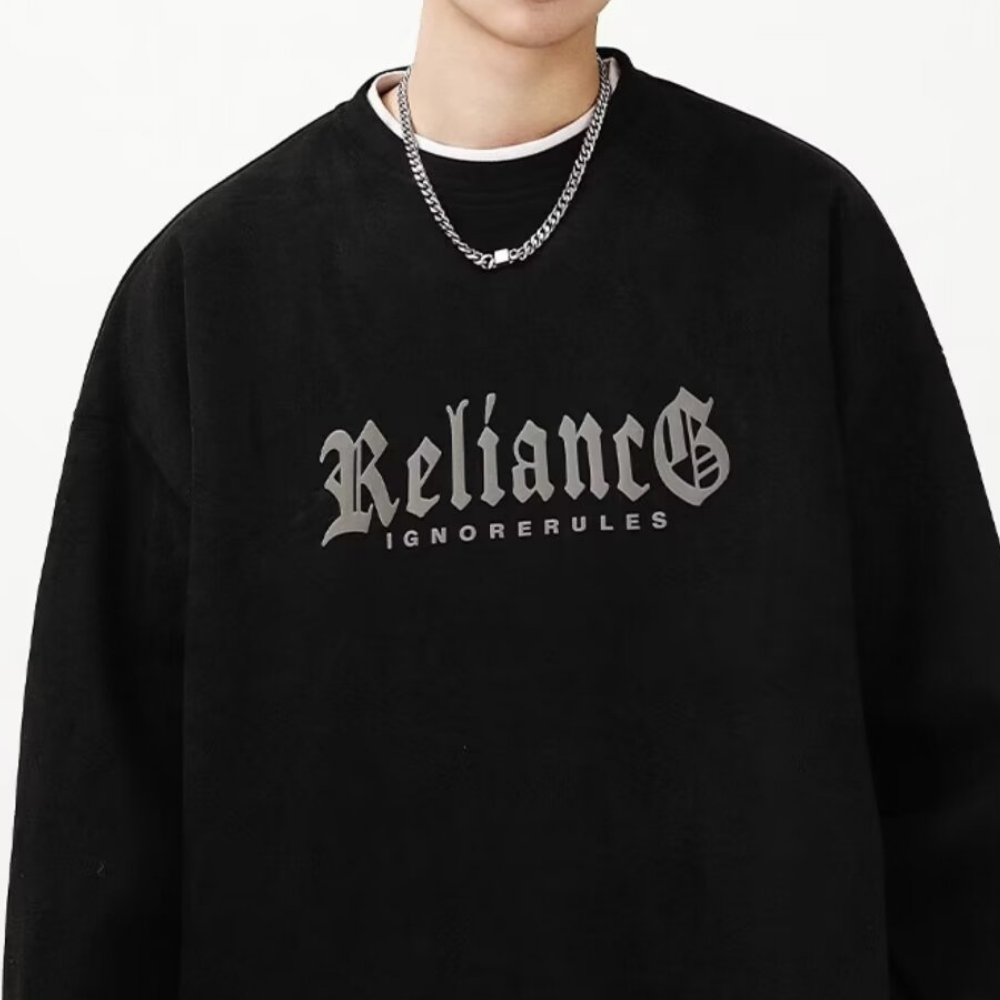 3D Circle Letter Print Suede Sweatshirt