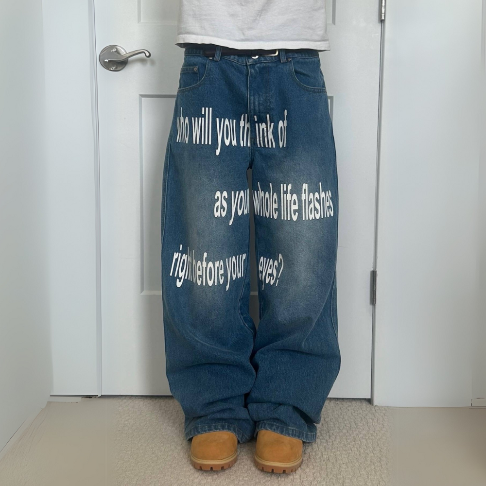 Unseen Echoes Flash Before Your Eyes Denim jeans